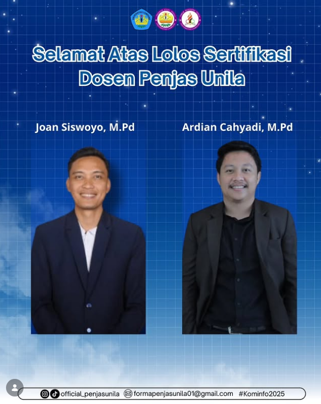 Cover Selamat Kepada Bapak Joan Siswoyo, M.Pd dan Bapak Ardian Cahyadi, M.Pd Atas Lolos Sertifikasi Dosen Penjas Unila